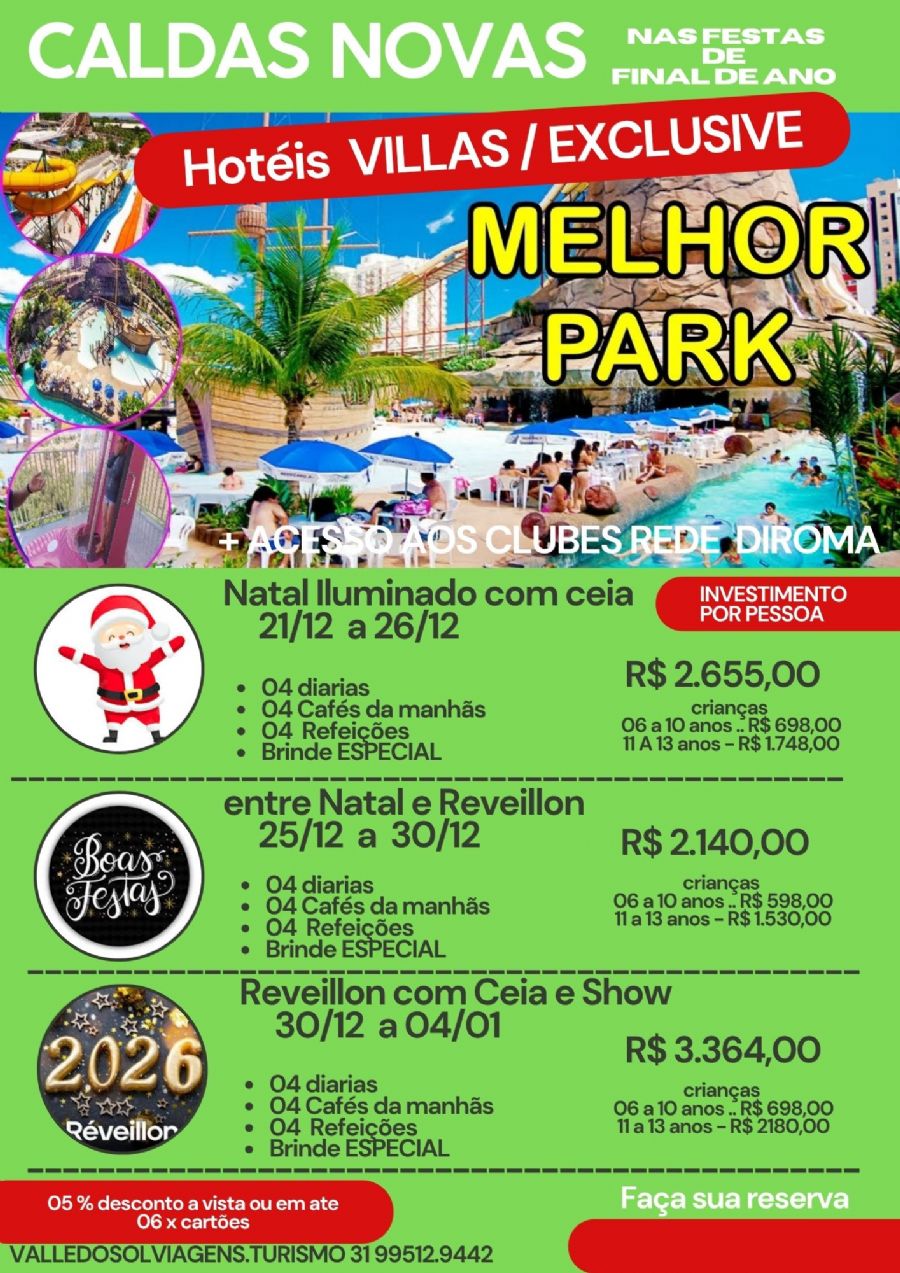 CALDAS NOVAS - NATAL - REVEILLON HOTEIS REDE DIROMA